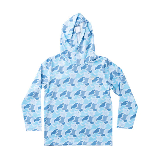 Prodoh | Boy's Pro Performance Hoodie T-shirt in Blue Camo Logo Print