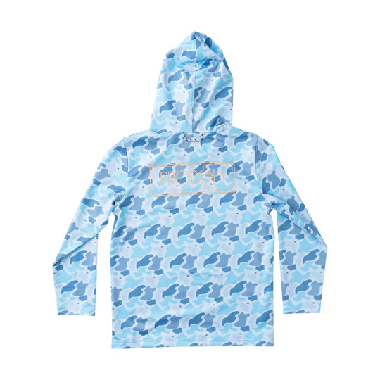 Prodoh | Boy's Pro Performance Hoodie T-shirt in Blue Camo Logo Print