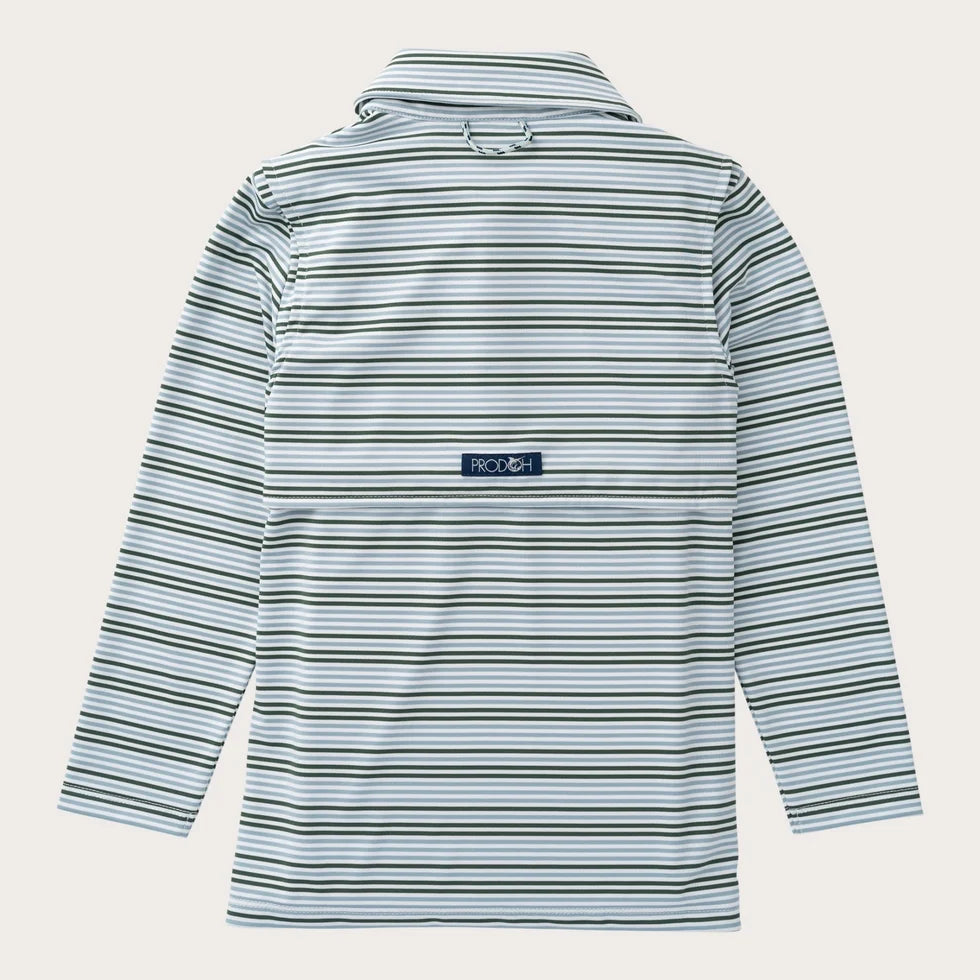 Prodoh | Boys' Long Sleeve Performance Polo in Arona Blue and Camping Green Stripe