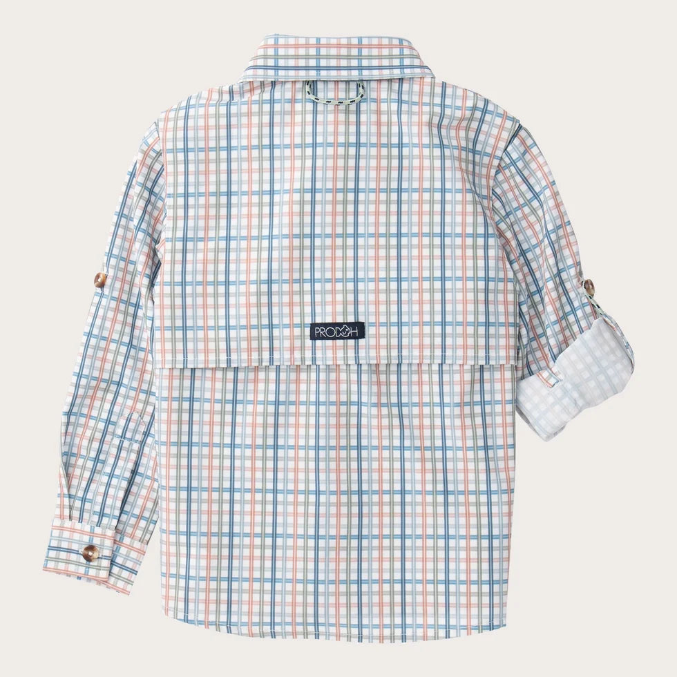 Prodoh | Boys' Long Sleeve Founders Kids Fishing Shirt in Sullivans Island Arona Blue Plaid