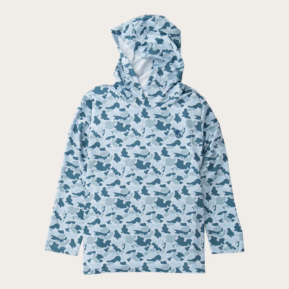 Prodoh | Boys' Pro Performance Hoodie in Coastal Blues Camo with Rainbow Trout Art