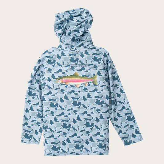 Prodoh | Boys' Pro Performance Hoodie in Coastal Blues Camo with Rainbow Trout Art