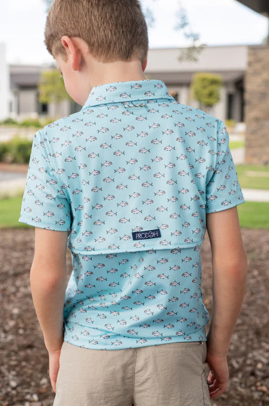 Prodoh | Boys' Short Sleeve Pro Performance Polo in African Pompano Fish Print