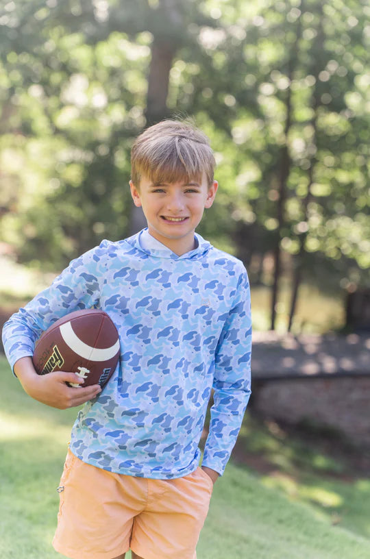 Prodoh | Boy's Pro Performance Hoodie T-shirt in Blue Camo Logo Print