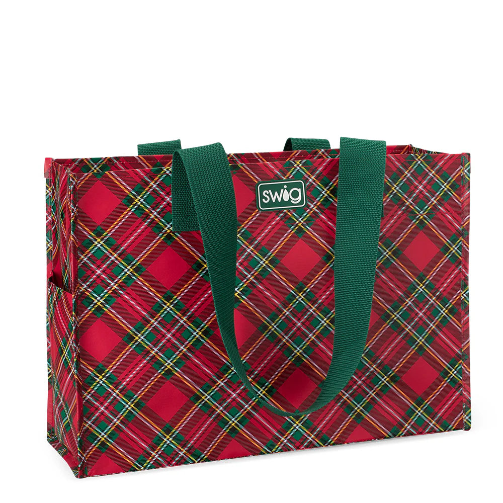CHRISTMAS PLAID Large Reusable Gift Bag