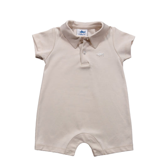 Saltwater Boys Signature Pima Polo Romper in Sand