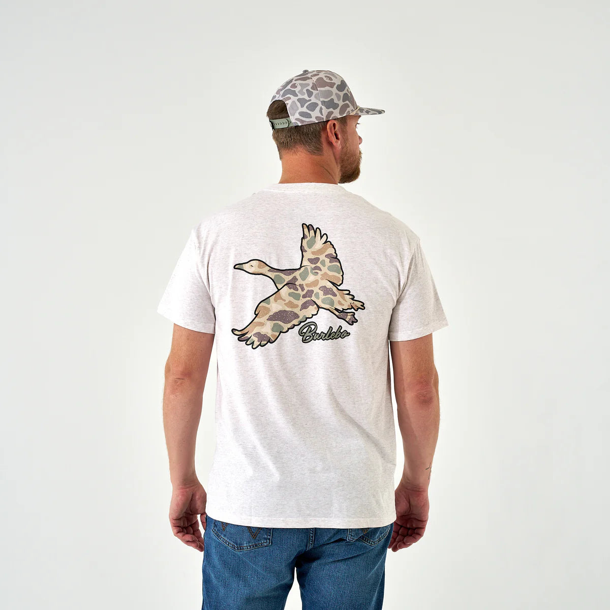 Burlebo Short Sleeve Tee - Flying Pintail Camo Duck in Oatmeal