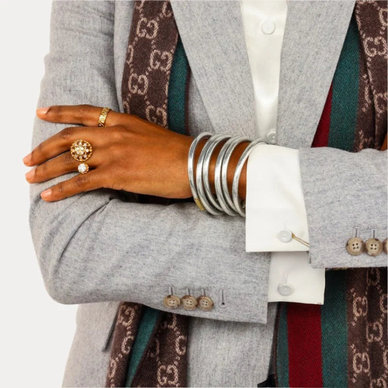 BuDha Girl | Silver All Weather Bangles (Set of 6)