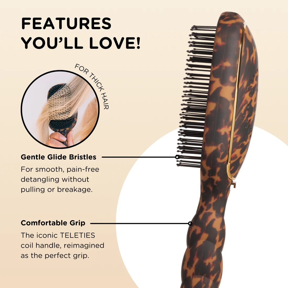 Teleties | Detangler Hair Brush for Thick Hair in Tortoise