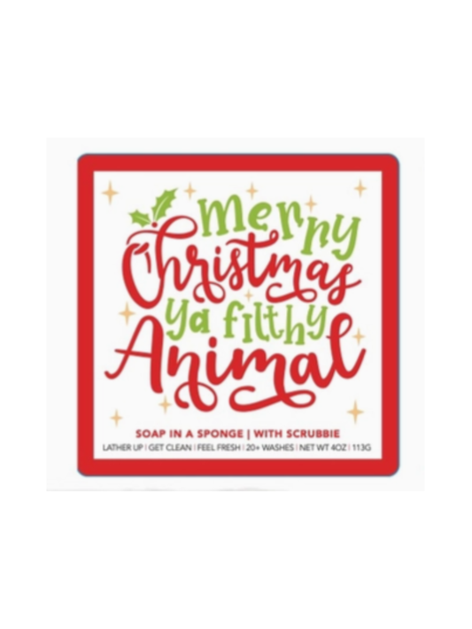 Caren Merry Christmas Ya Filthy Animal Soap in a Square Sponge