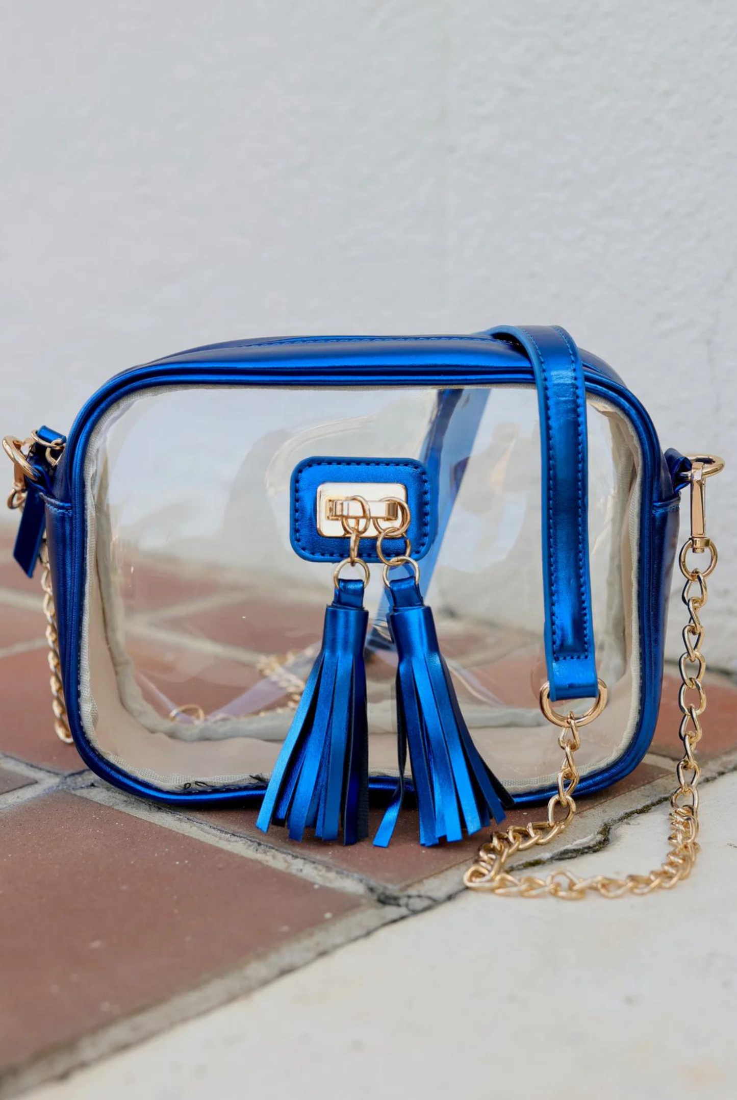 Addison Clear Crossbody in Metallic Royal