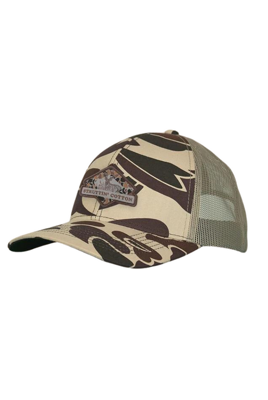 Struttin Cotton Diamond Buck Patch Hat in New School Camo