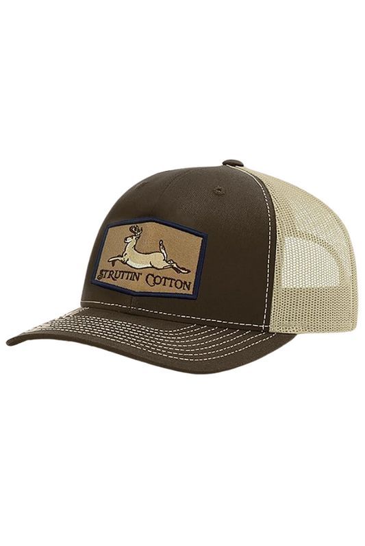 Struttin Cotton Running Buck Patch Hat in Brown & Khaki