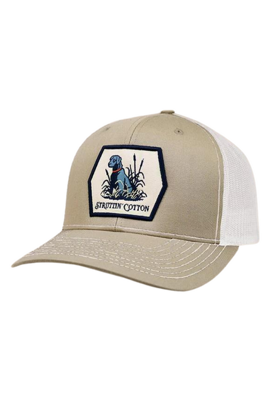 Struttin Cotton Lab Patch Hat In Khaki & White