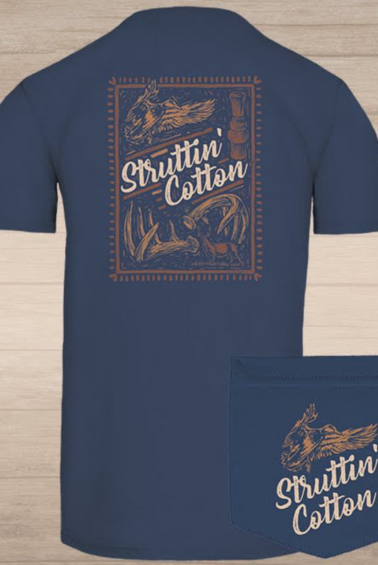 Struttin Cotton Stamp Collector T-Shirt in Navy