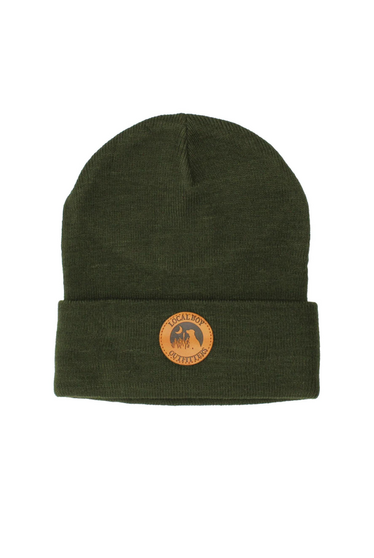 Local Boy Leather Patch Beanie in Olive