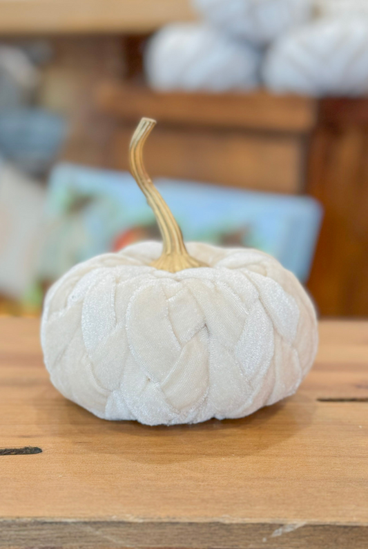 Small Braided Plush Pumpkin in Cream