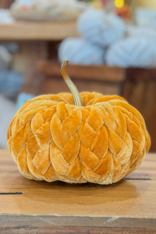 Large Braided Plush Pumpkin in Mustard