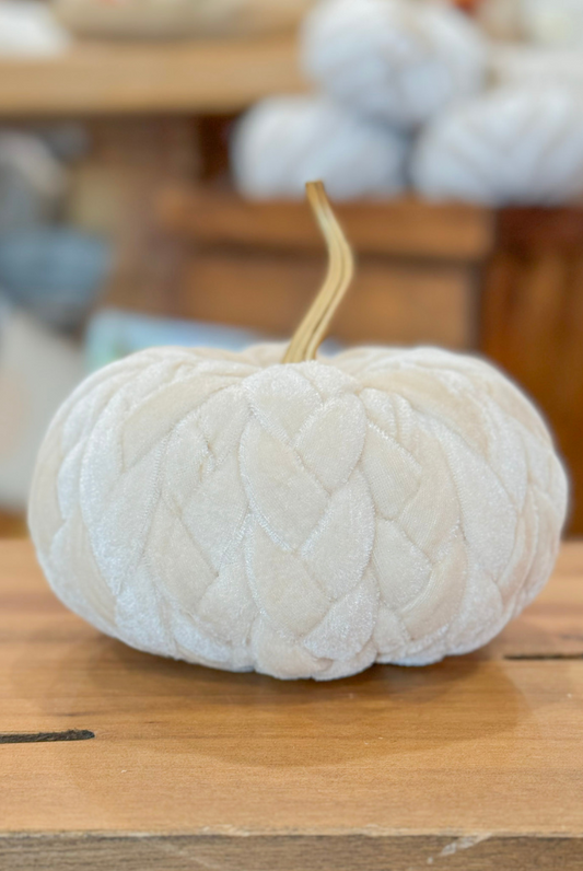 Large Braided Plush Pumpkin in Cream