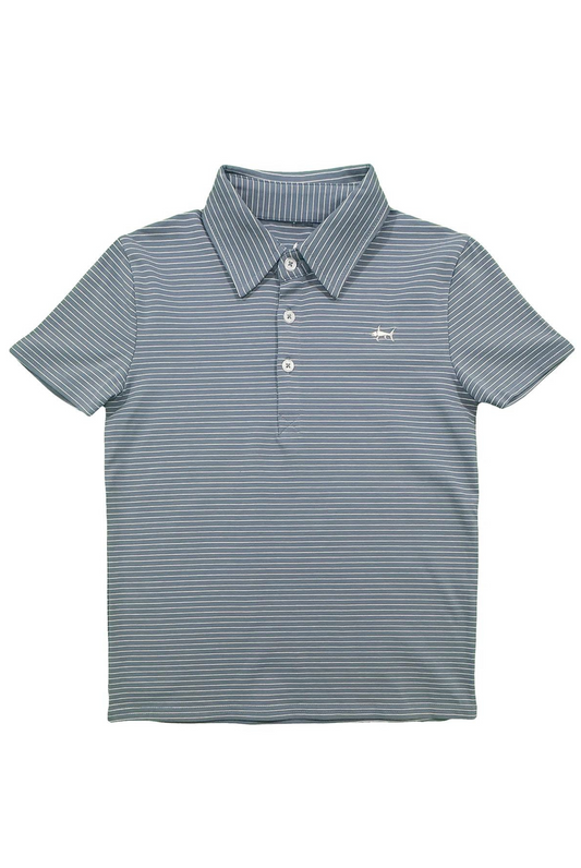 Saltwater Boys Banks Short Sleeve Polo in Blue & White Stripe