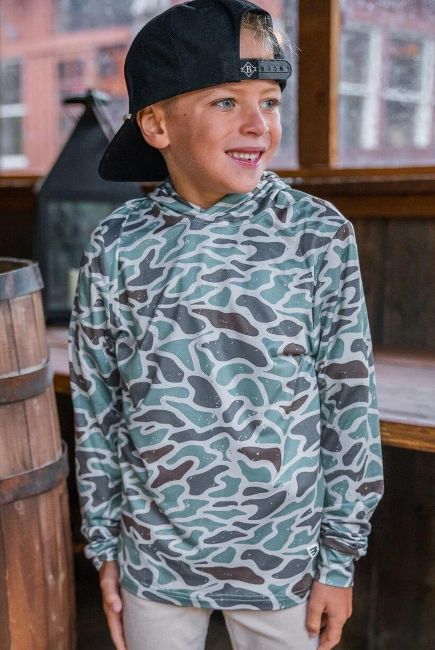 Burlebo Kids Performance Hoodie in Retro Duck Camo