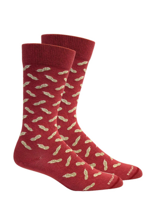 Brown Dog Peanuts Socks in Tibetan Red