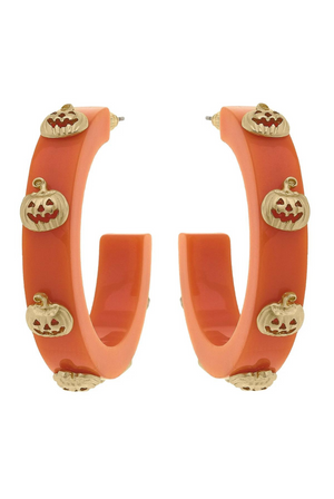 Jack-O'-Lantern Resin Hoop Earrings