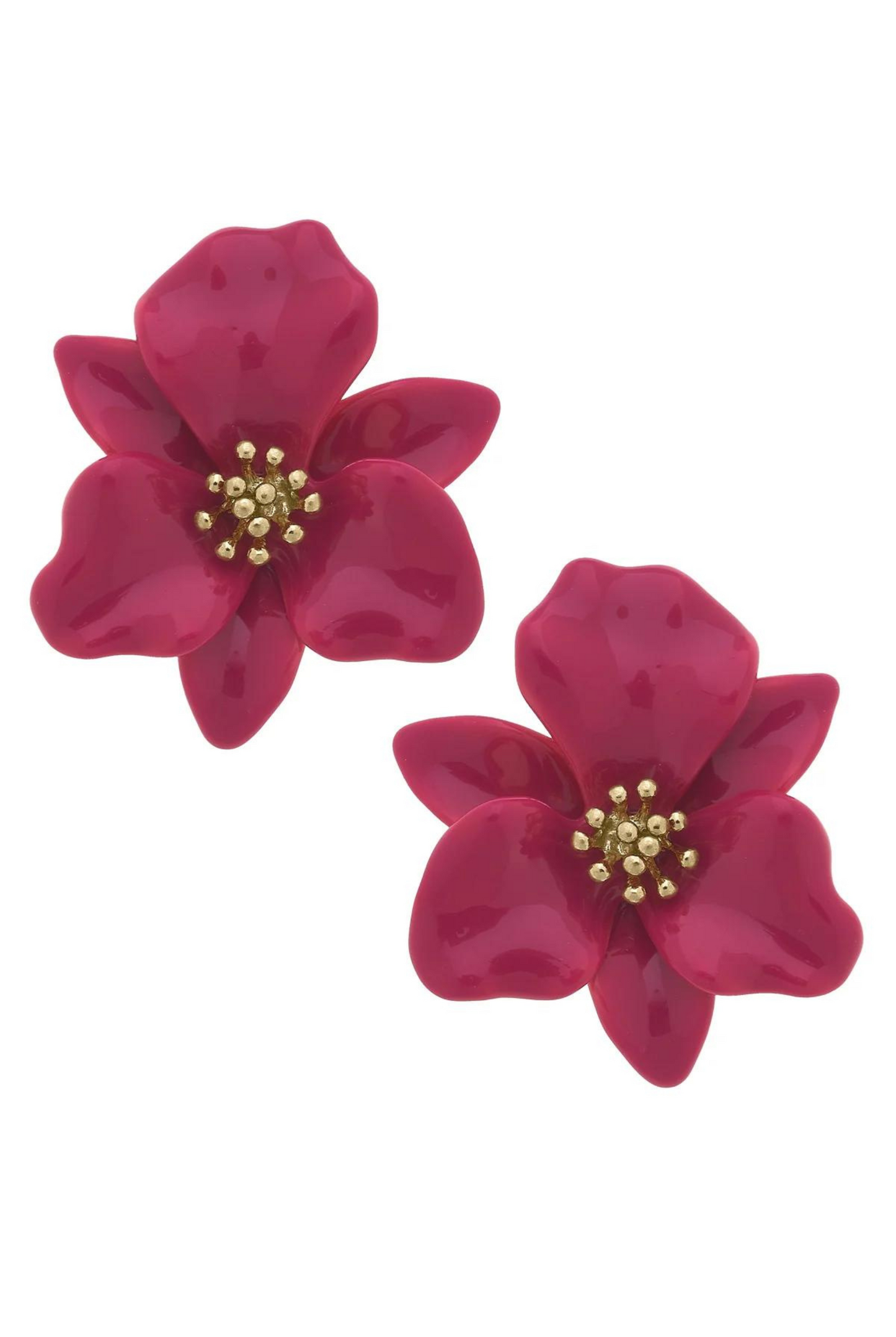 Valentina Enamel Flower Statement Earrings in Fuchsia