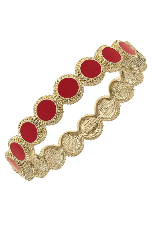 Bianca Enamel Disc Hinge Bangle in Red