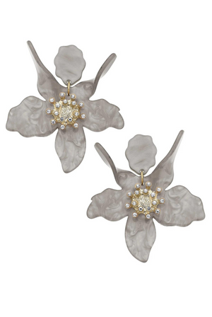 Chloe Resin Flower Statement Earrings in Grey