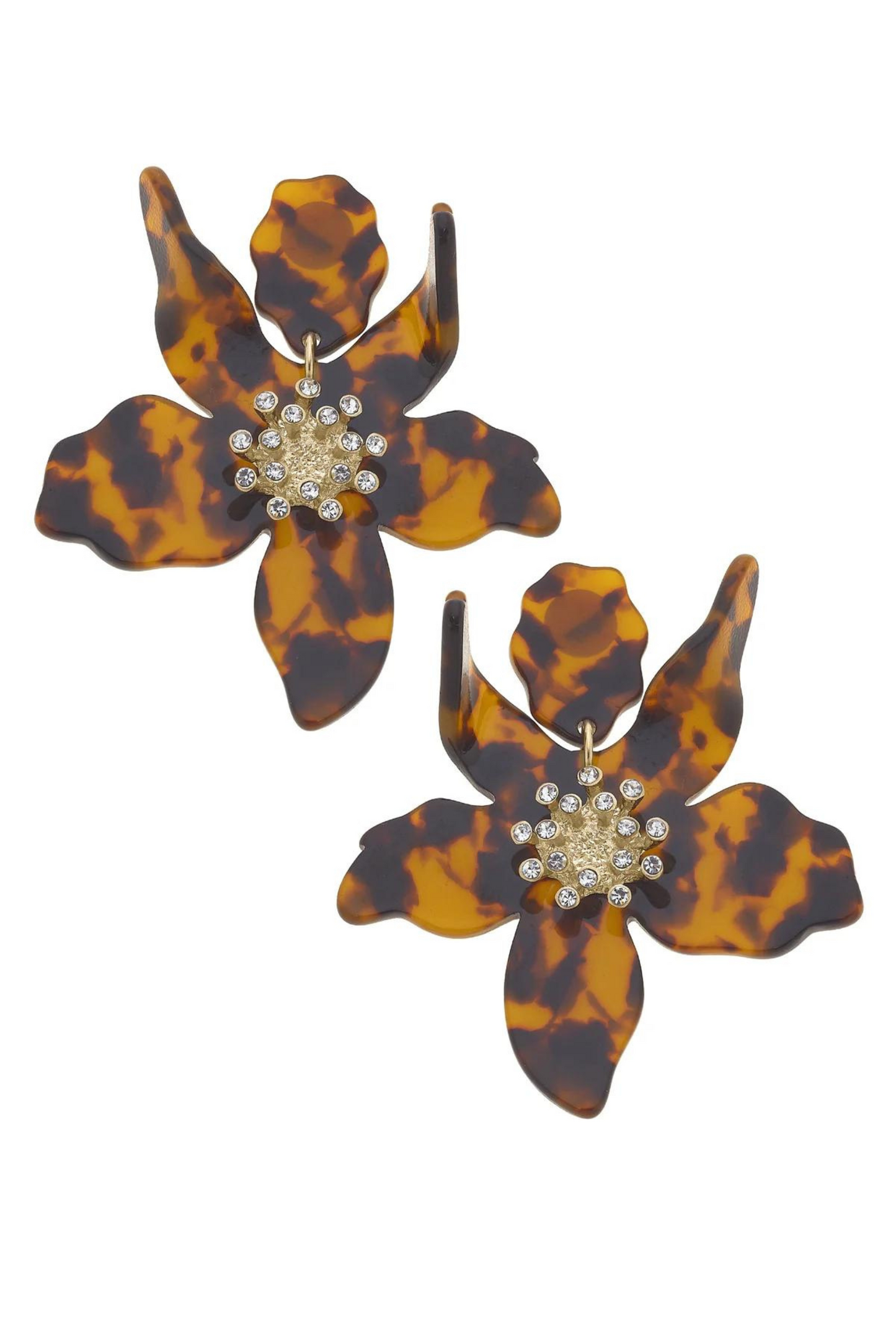 Chloe Resin Flower Statement Earrings in Tortoise