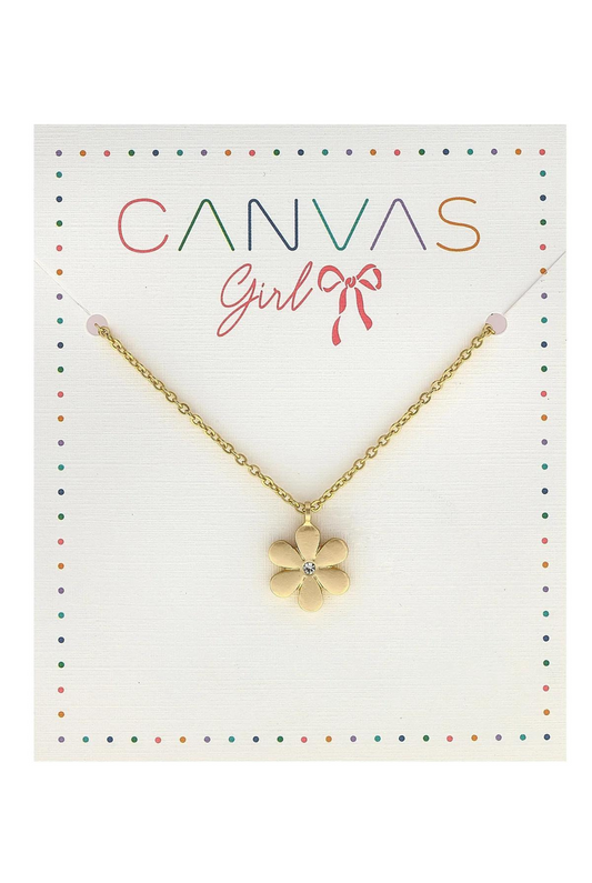 Girl's Maggie Golden Flower Necklace in Worn Gold