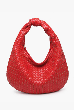 Valentina Woven Hobo Bag in Cherry Red