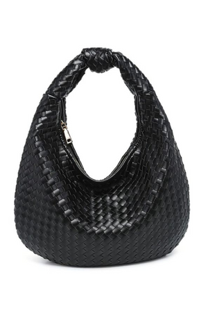 Valentina Woven Hobo Bag in Black