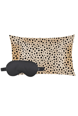 Cheetah Spot Satin Pillowcase & Black Eye Mask Set