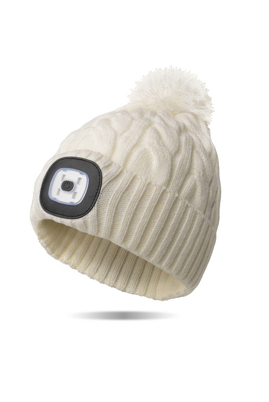 White Nova Pom Rechargeable LED Beanie