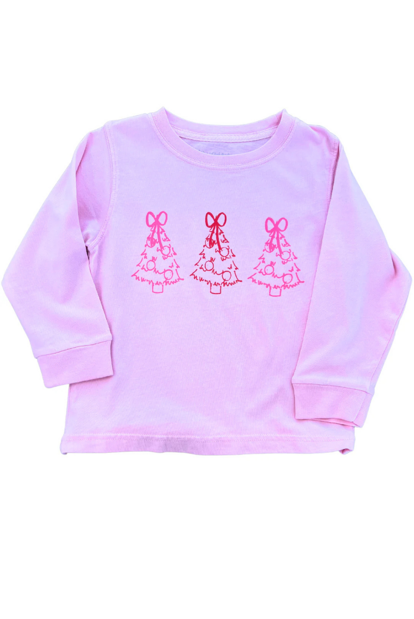 Girl's Light Pink Christmas Trees Trio Long Sleeve Tee