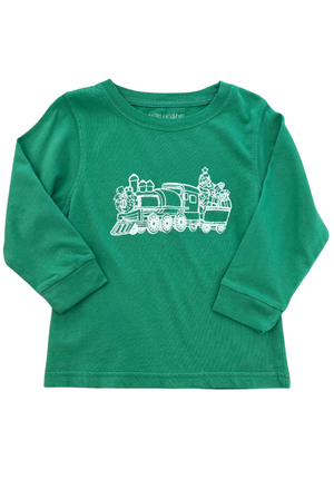 Kid's Green Holiday Train Long Sleeve Tee