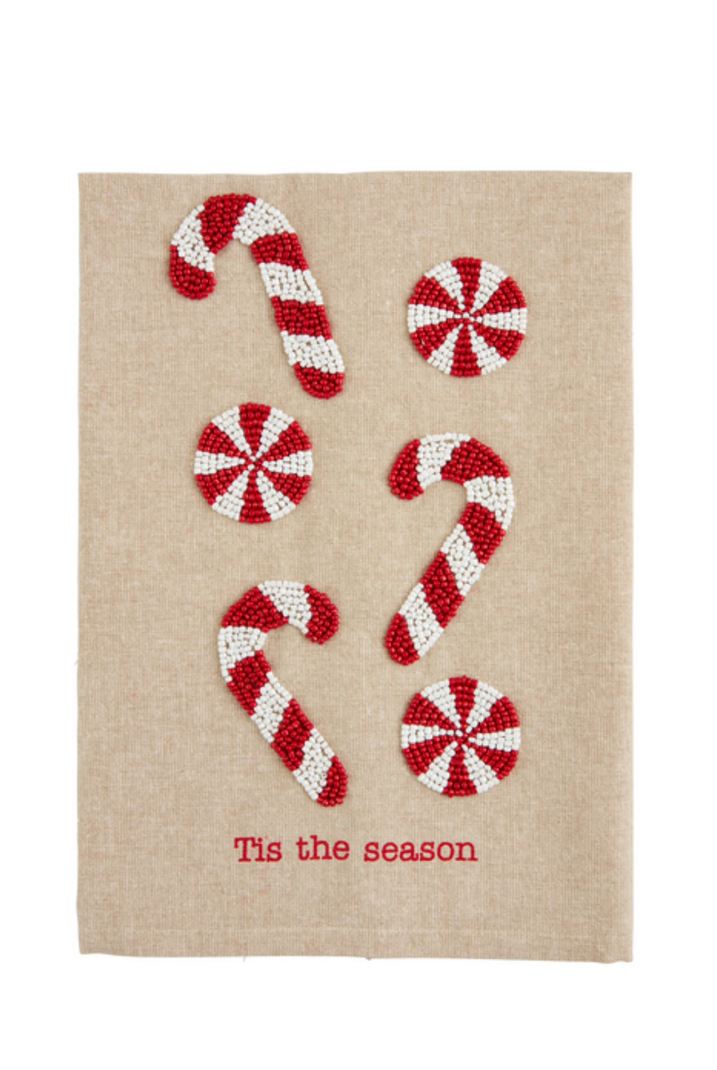 Candy Cane Beaded Tea Towel