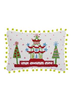 Holiday Pagoda Hook Pillow with Pom Poms