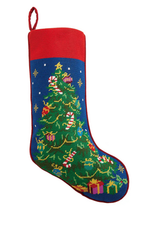 Christmas Tree Needle Point Embroidered Stocking