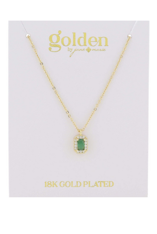 18k Gold Plated Emerald Baguette Pendent Necklace