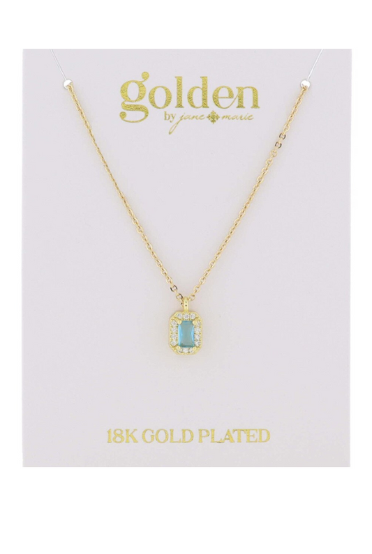 18k Gold Plated Aquamarine Baguette Pendent Necklace