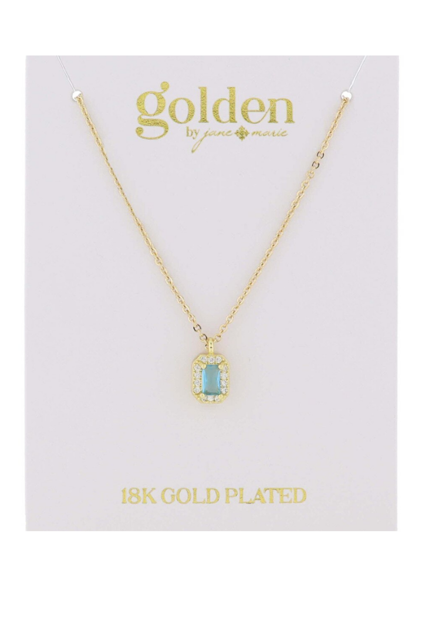 18k Gold Plated Aquamarine Baguette Pendent Necklace