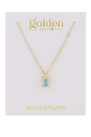 18k Gold Plated Aquamarine Baguette Pendent Necklace