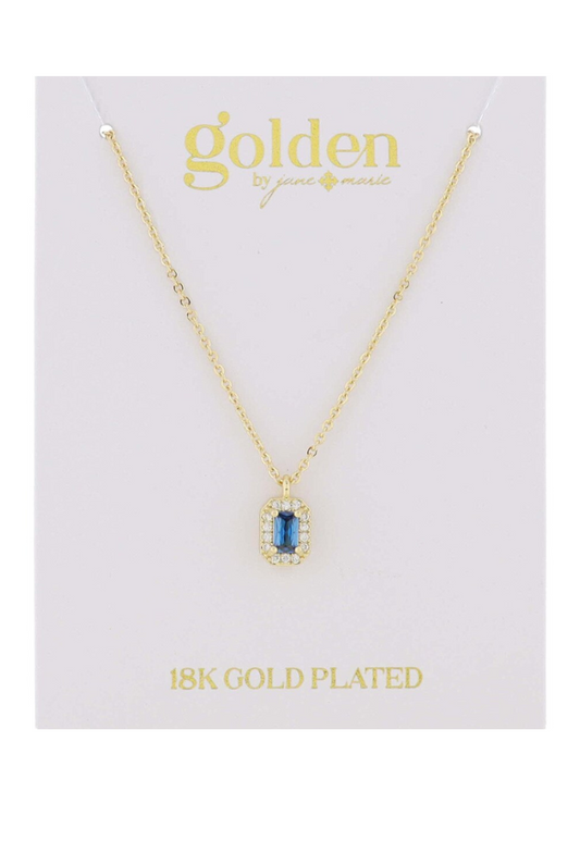 18k Gold Plated Light Sapphire Baguette Pendent Necklace