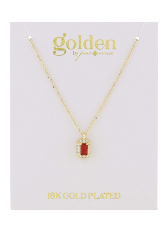 18k Gold Plated Garnet Baguette Pendent Necklace