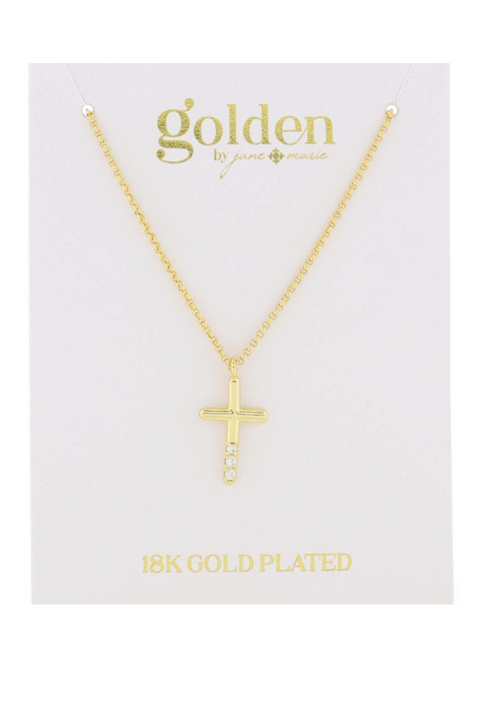 18k Gold Plated Cross with Mini Cubic Zirconia Crystal Accent Necklace