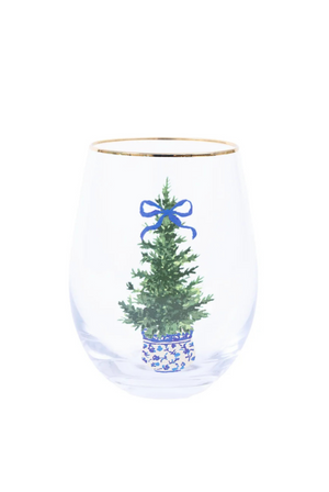 Fancy & Festive Tree Stemless Wine Glass