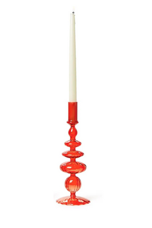 The Bridget Hand Blown Glass Candlestick in Red